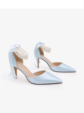 Kailee P Trinity Pearl Wrap Bridal Shoes - Light Blue. 9